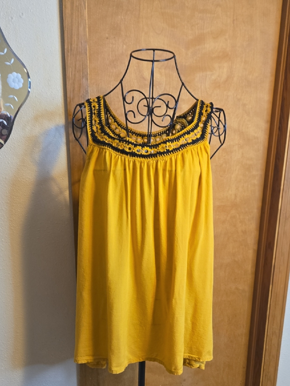 EARTHBOUND Yellow Sleeveless Top with Black Embroidered Yoke